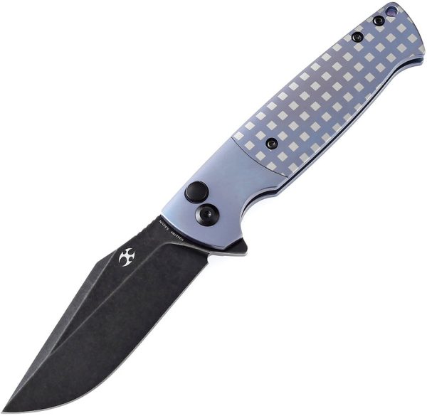 Kansept Knives Shikari SBL Button Lock Blue Titanium Folding CPM-S35VN Knife 2027B2 For Sale