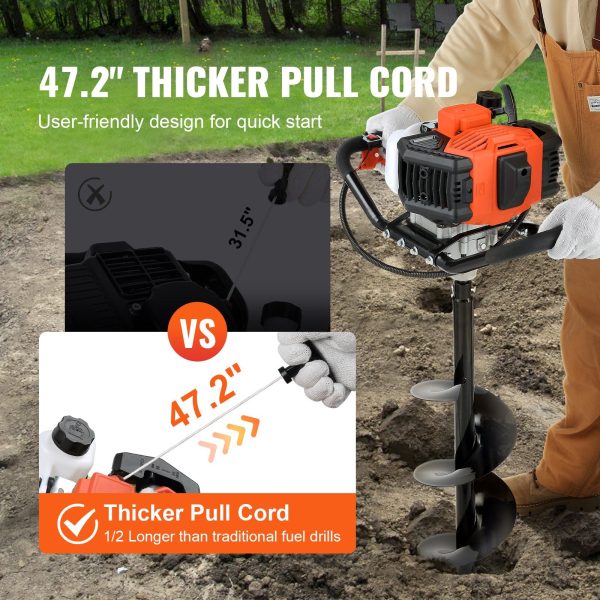 Vevor Auger Post Hole Digger 43cc 1250W Gas Powered with 8  Drill Bit New For Discount - Image 4