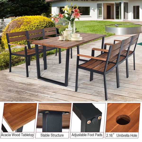 Costway Patio Dining Table Set with Umbrella Hole 7 Pieces New Cheap - Image 3