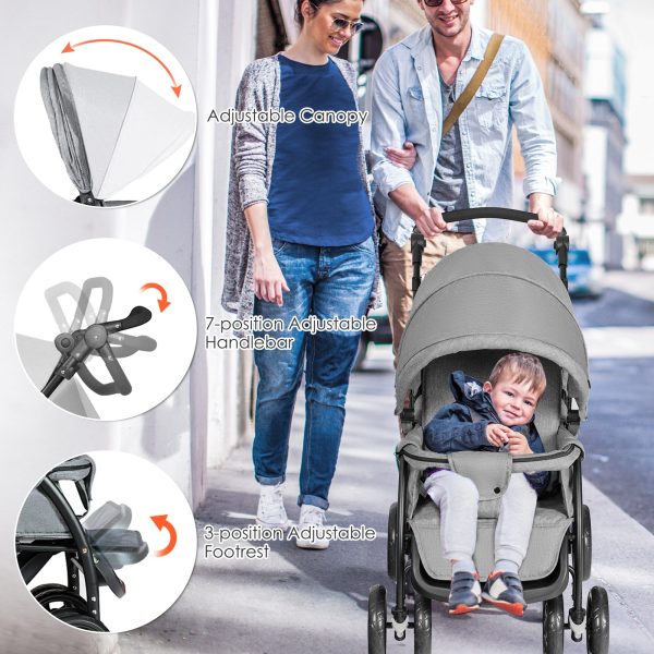 Costway Baby Stroller Foldable 2 Seat Max 33 lbs. 5 Point Safety Belt Gray or Black New on Sale - Image 5