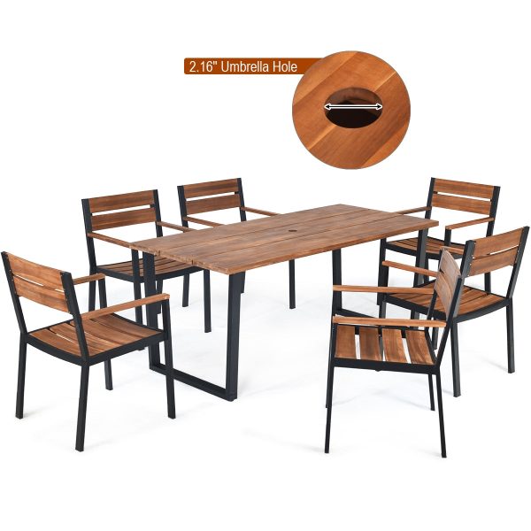 Costway Patio Dining Table Set with Umbrella Hole 7 Pieces New Cheap - Image 5