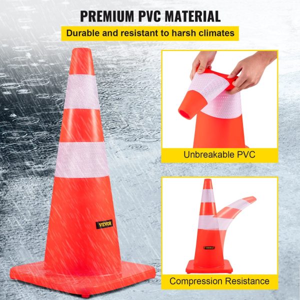 Vevor Safety Cones 28  PVC Traffic Cones Orange with 2 Reflective Collars and Weighted Base 12 PCS New For Discount - Image 4