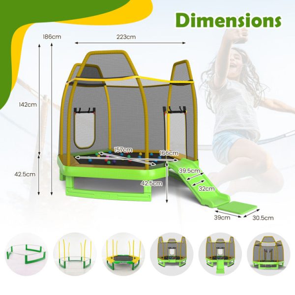 Costway Trampoline 7  Kids with Ladder Slide and Enclosure for Indoor and Outdoor New Discount - Image 3