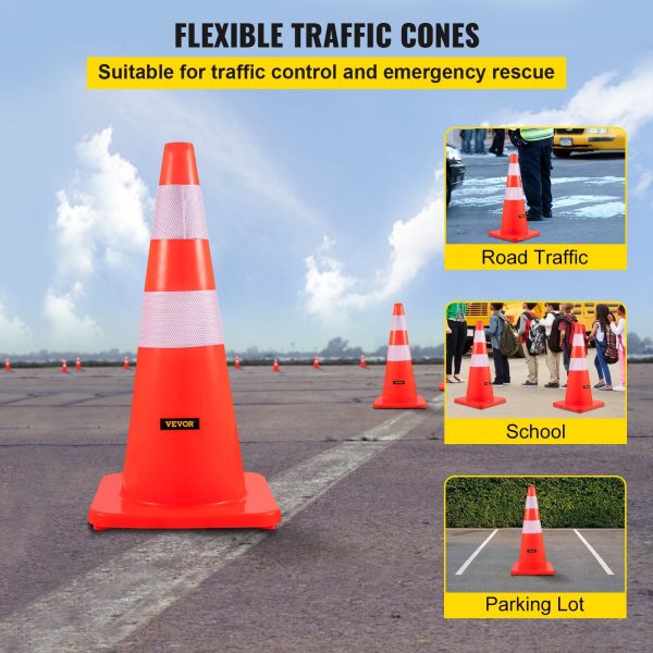 Vevor Safety Cones 28  PVC Traffic Cones Orange with 2 Reflective Collars and Weighted Base 12 PCS New For Discount - Image 3