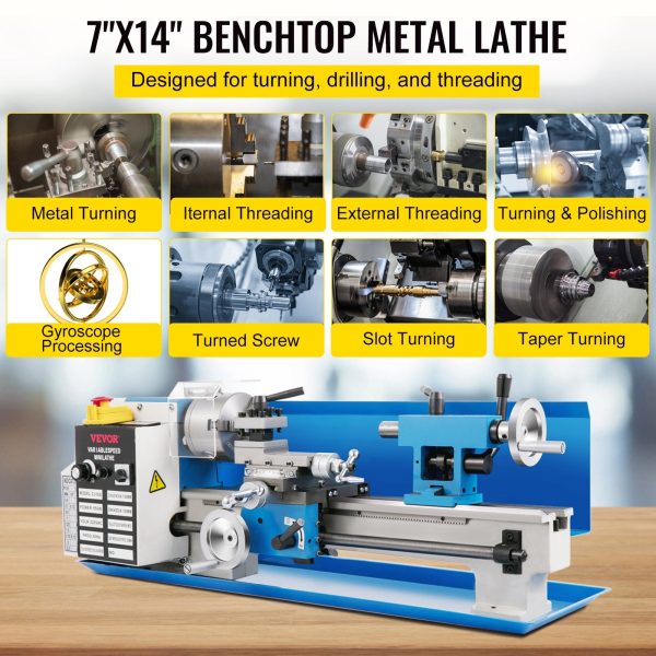 Vevor Mini Precision Metal Wood Lathe 7  x 14  Variable Speed with Tailstock 3-Jaw Chuck 550W New Fashion - Image 2
